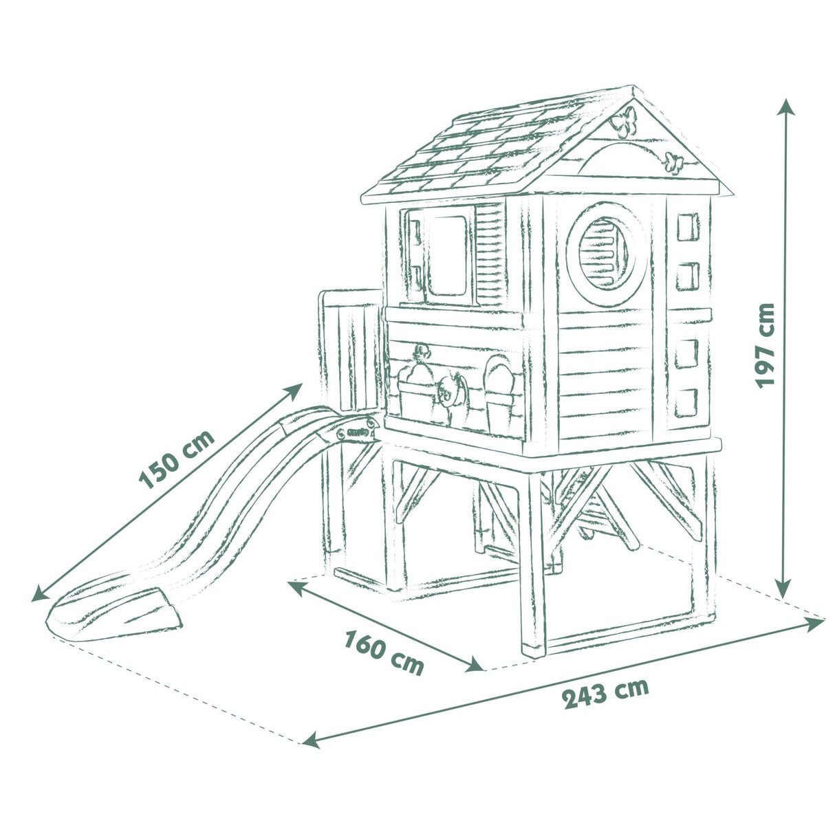 Smoby Life Casa de la Playa - Casita Exterior de Juegos con Plataforma 70 cm, tobogán, Ventanas, Puerta Baja, Escalera, contraventanas, protección Anti-UV, Material Reciclado,+2 años (7600810802)