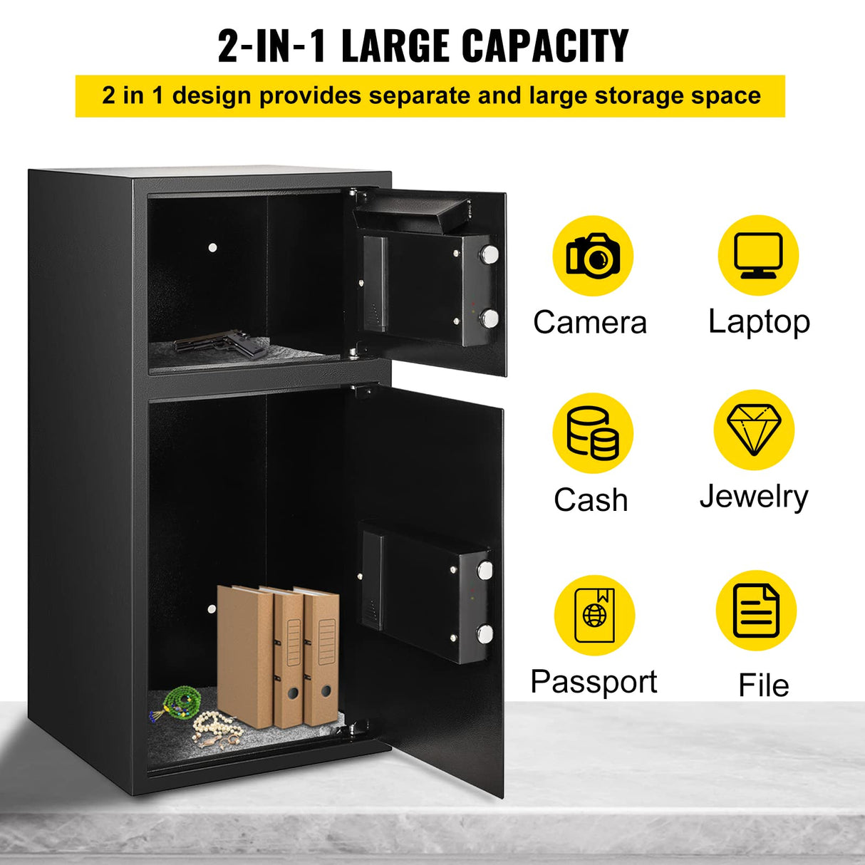 BuoQua Caja Fuerte de Seguridad con Llave de 75 x 34 x 34 cm, Caja de Seguridad Digital con Cerradura de Seguridad BXG-052, Caja Fuerte Digital de Hierro Fuerte de 33 ", Diseño 2 en 1 Negro
