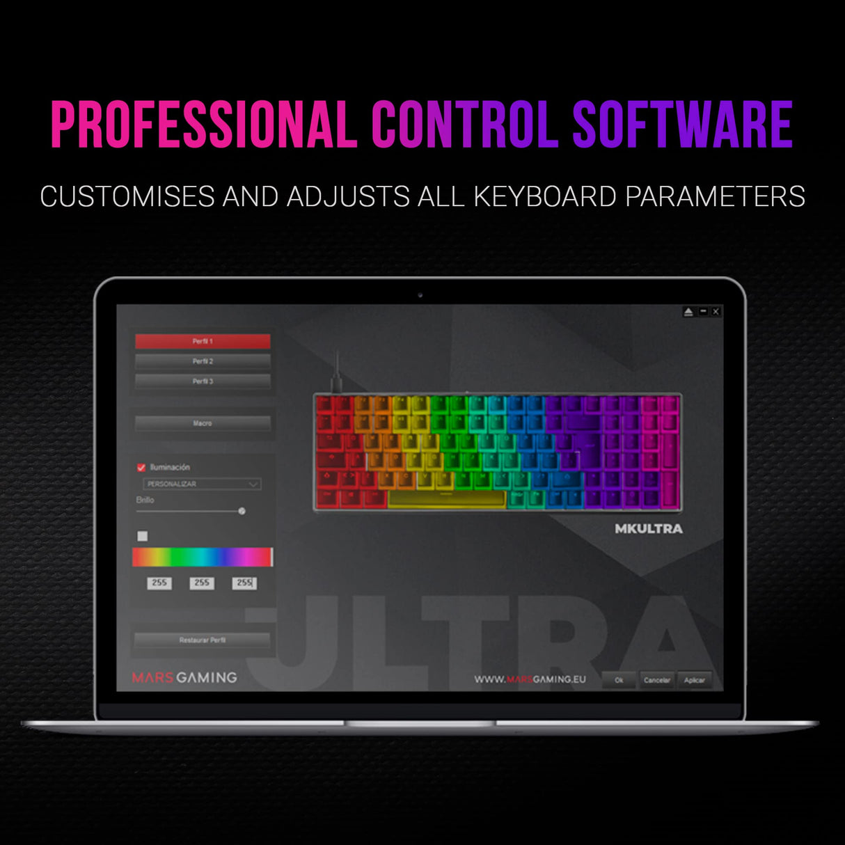 Mars Gaming MKULTRA, Teclado Mecánico Negro RGB, Compacto 96%, Switch Outemu SQ Marrón, Español