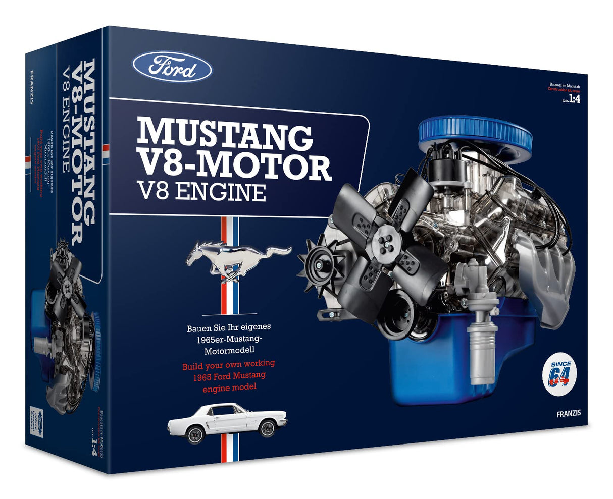 FRANZIS 67501 - Ford Mustang V8 - a True-to-Life Model Kit of 1:4 Scale of The Ford Mustang Engine, Original motorsound and a Comprehensive accompanying Handbook with 100 Pages