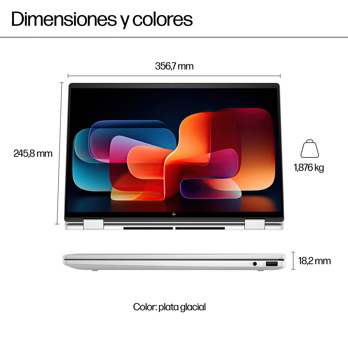 HP Envy x360 16-ac0011ns- Ordenador portátil Convertible de 16" OLED 2.8K multitáctil (Intel EVO Core Ultra 7, 32GB RAM, 1TB SSD, Intel Graphics, Windows 11) Plata - Teclado QWERTY Español