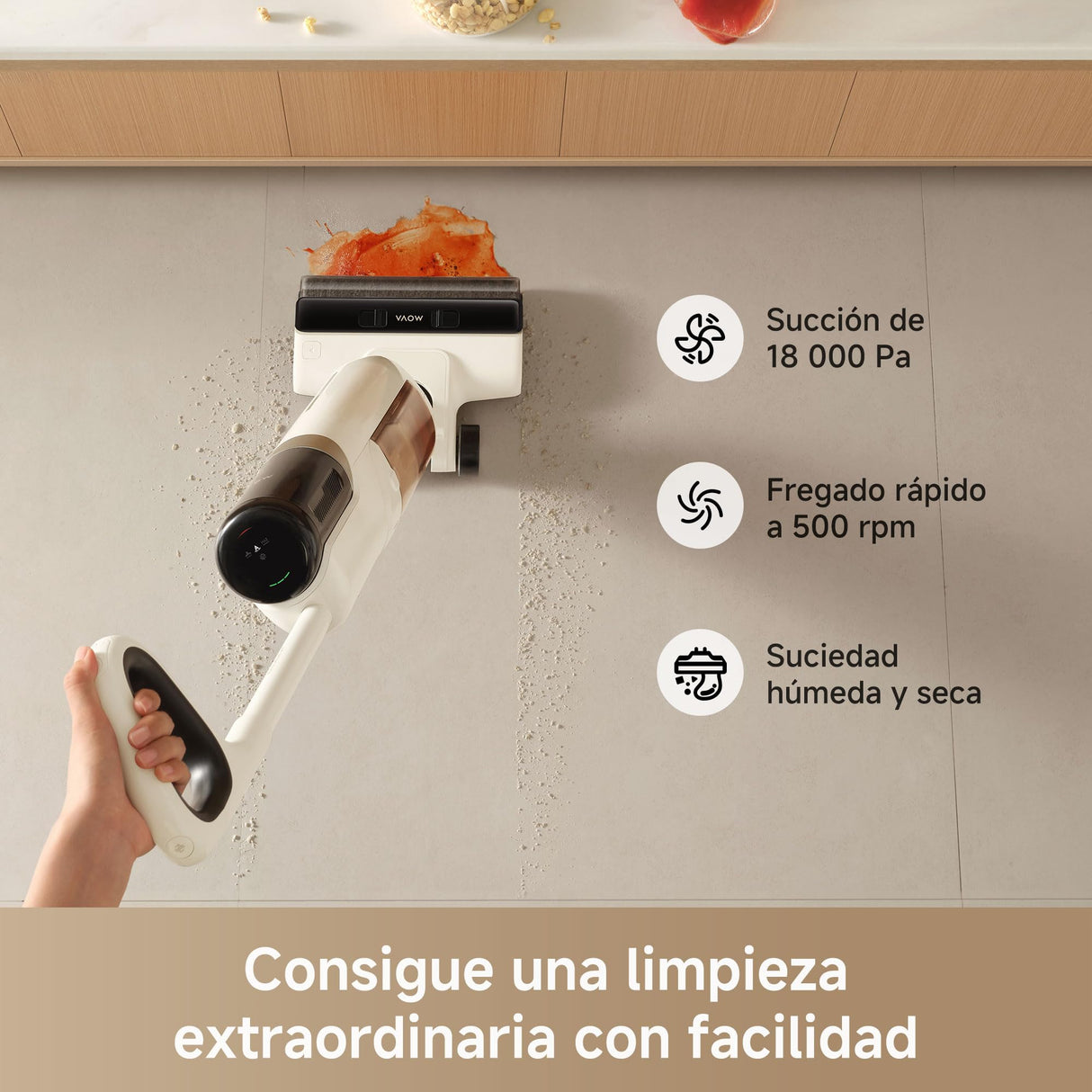 Mova K30 Aspiradores en Seco y Húmedo, Succión de 18000 Pa, Alcance Plano de 180 Grados, Limpieza de Borde a Borde, Secado con Aire Caliente, Autolimpieza con una Sola Pulsación, Diseño Ligero