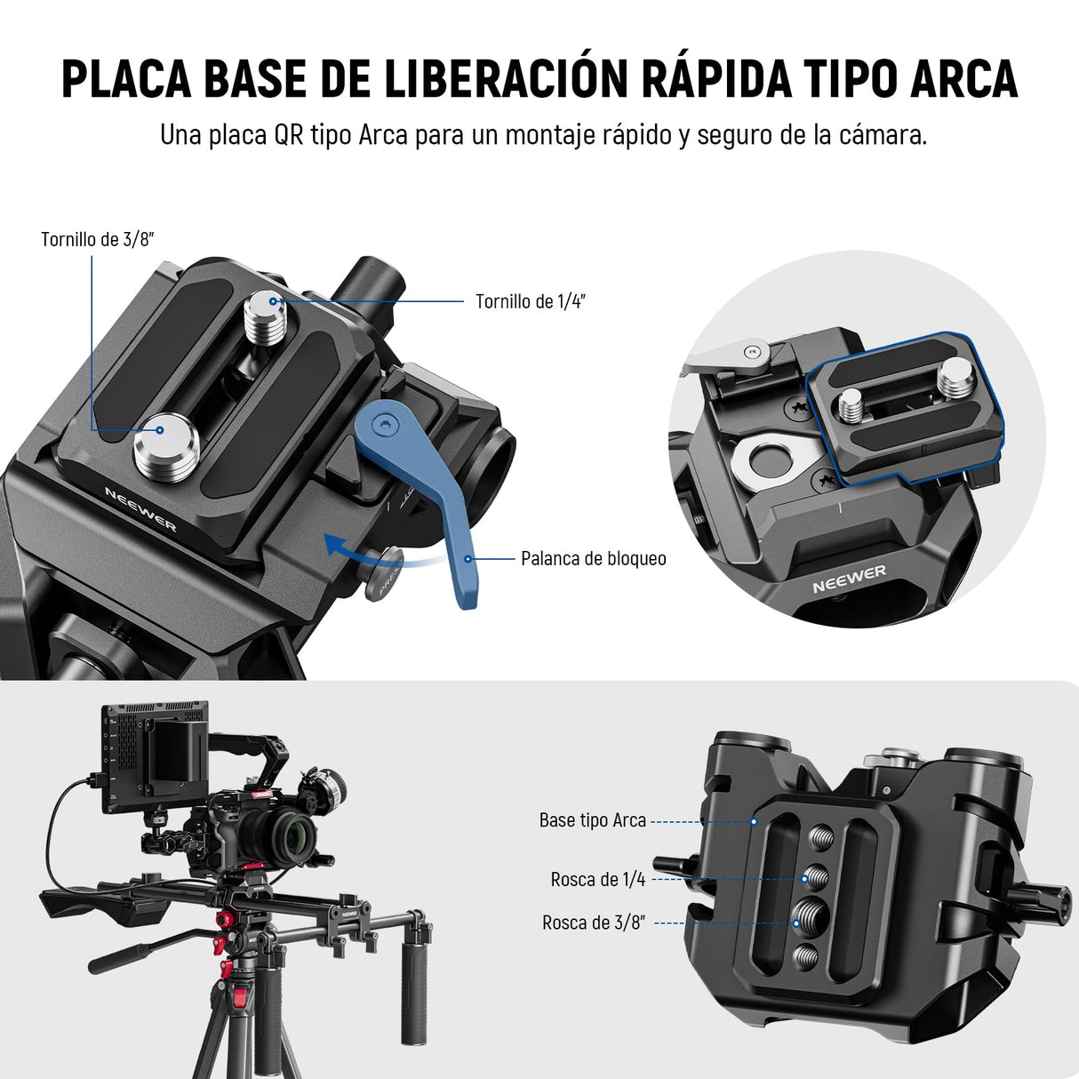 NEEWER Equipo de Hombro Mount Video Rig para Cámara DSLR y Videocámara Arca Liberación, Asas Dobles 15mm Varilla(16"/40cm), Estabilizador Video para Cine Compatible con SmallRig Follow Focus, SR007