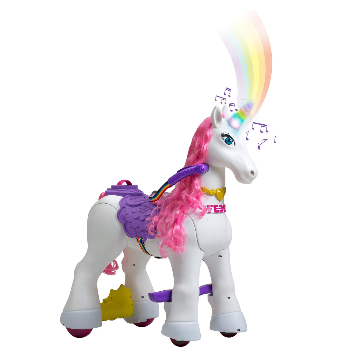 FEBER, My Lovely Unicorn con Melena Rosa, Mascota electrónica y vehículo de batería 12 V (Famosa 800011603), Blanco