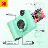 KODAK Smile+ - Cámara instantánea Digital 2 en 1 e Impresora fotográfica - Estuche Suave + Papel Zink - 10 MP, Lente giratoria, Verde