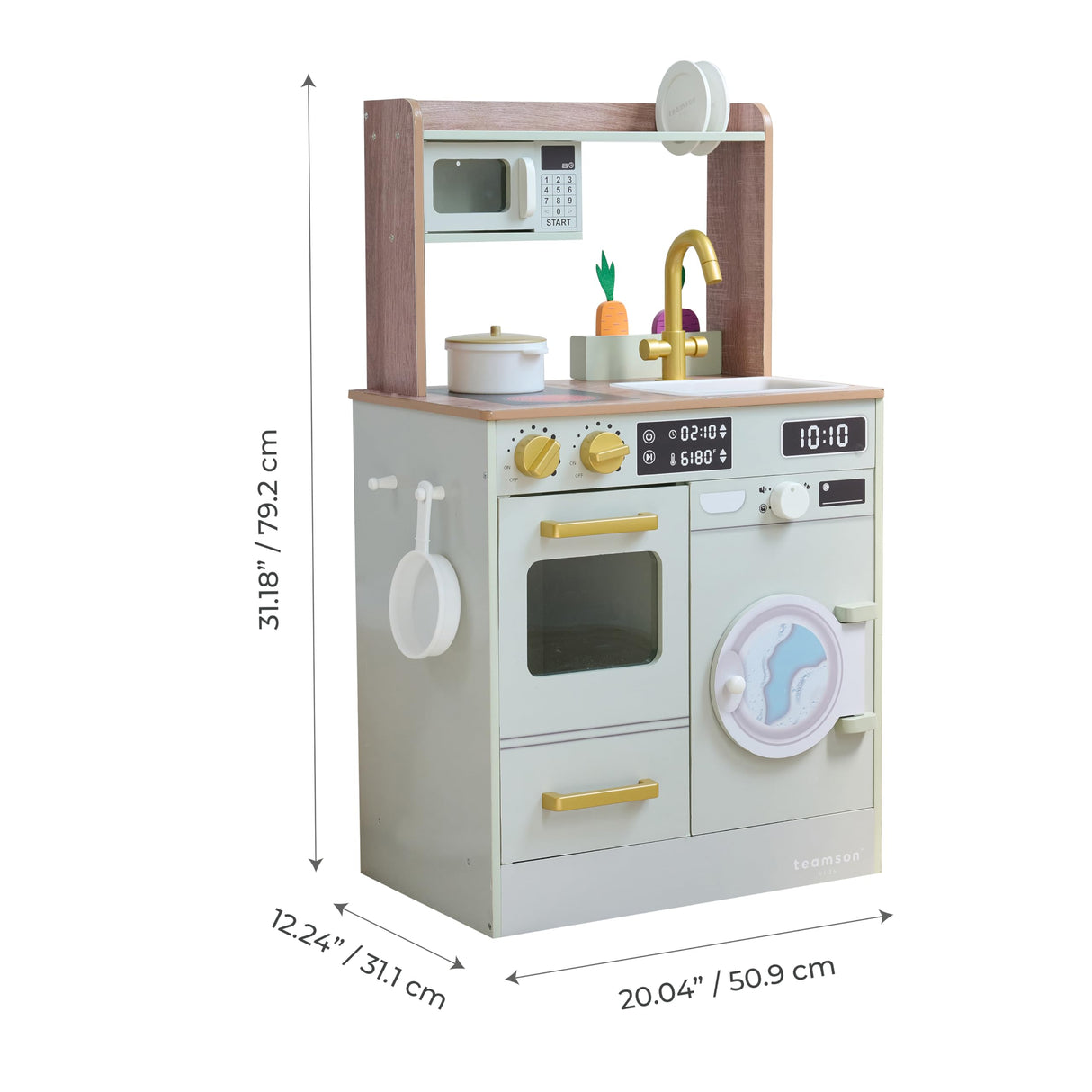 Teamson Kids Cocina Infantil de Madera con huerto, Lavadora Verde, Horno, Fregadero y Accesorios para Juego simbólico en casa