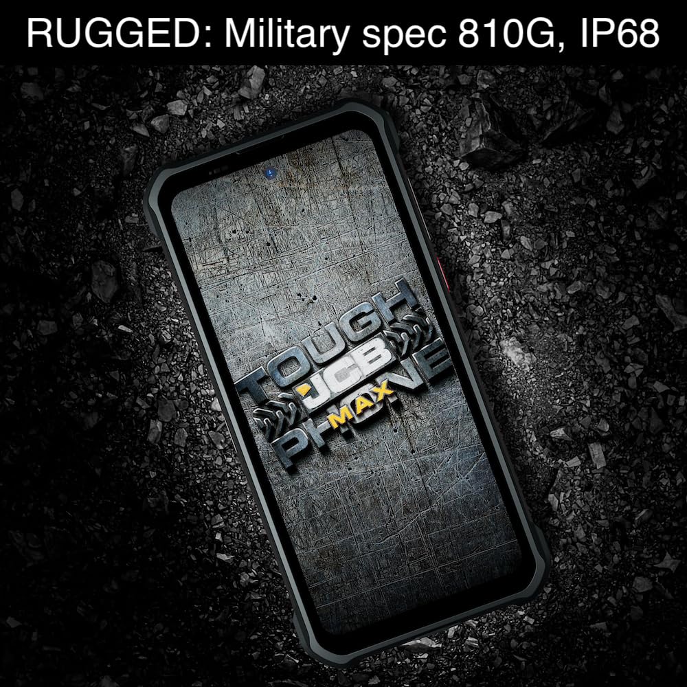 JCB Toughphone MAX, Teléfono móvil Robusto de 6,67", Android 12, Dual SIM desbloqueada, Cámara de 48MP, TP232, 128GB, Negro