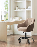 SONGMICS Silla de Estudio, Silla Giratoria, Altura Ajustable, Carga de 110 kg, Marco de Acero, Tela de Algodón-Lino Transpirable, para Estudio, Dormitorio, Marrón OBG019K01