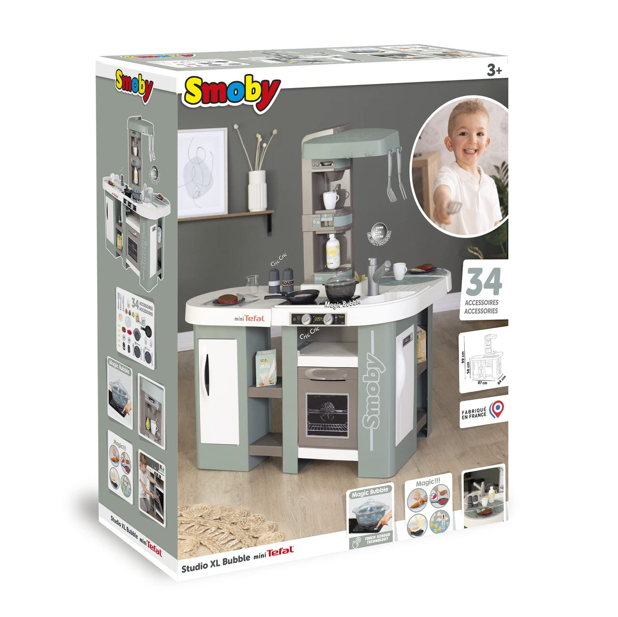 Smoby- Cocina de Juguete Studio XL Bubble Tefal, 36 Accesorios, con Efectos Sonoros, Adecuado a Partir de 3 Años (7600311053)