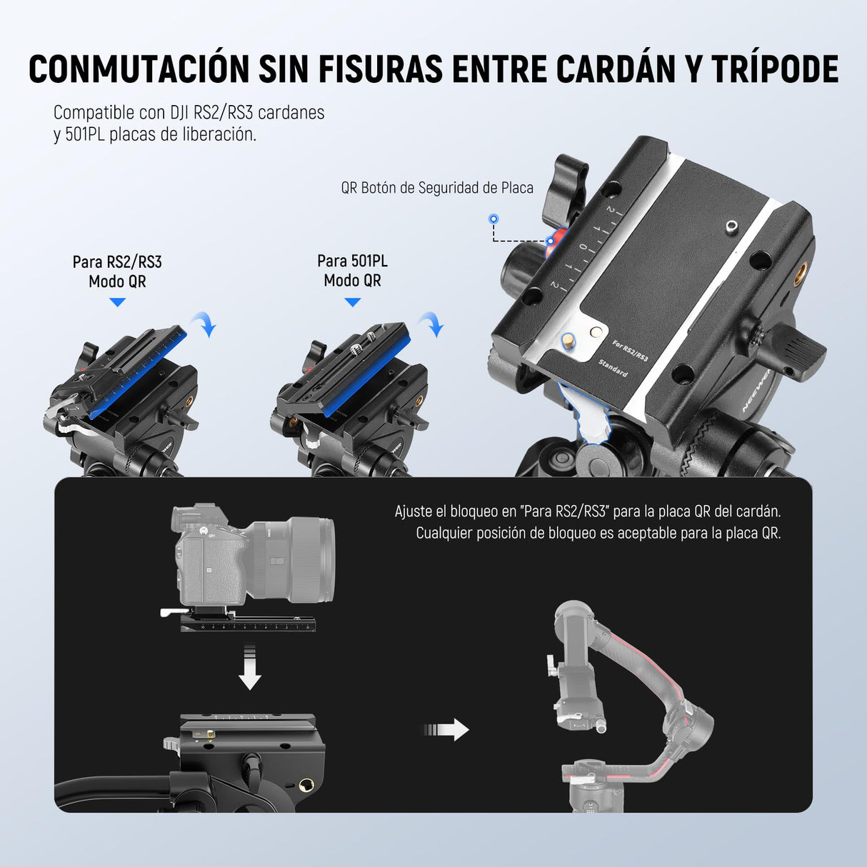 NEEWER LL34 - Trípode de vídeo para cámara de 78 pulgadas, cierre rápido con cabezal de líquido amortiguador, robusto trípode de fibra de carbono con placa QR de modo dual compatible con DJI