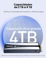 Lexar Play 2280 4TB SSD con disipador de Calor, PCle Gen 4x4 NVMe, PS5, Velocidad de hasta 7400 MB/s, Unidad de Estado sólido Interna de Alto Rendimiento, Compatible con PlayStation 5