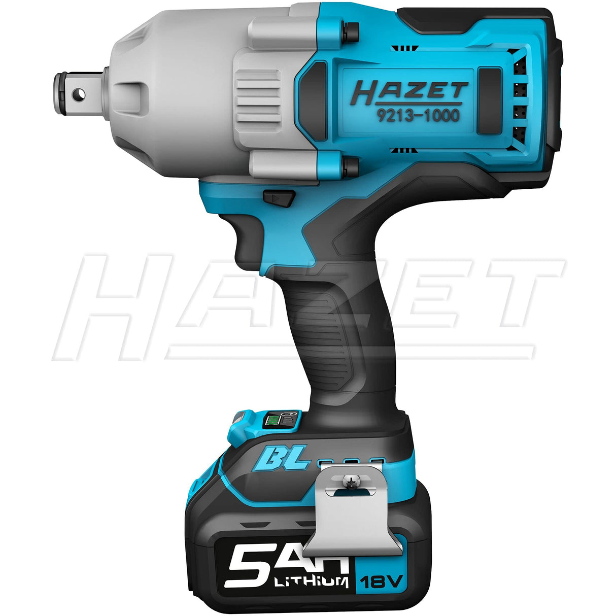 HAZET 9213-1000/3 - Llave de impacto inalámbrica (20 mm (3/4") con accionamiento cuadrado (máx. momento: 1400 Nm, incluye cargador y batería de 5 Ah)