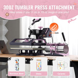 VEVOR 5 en 1 Máquina de Prensado por Calor con Prensa de Vaso de 887 ml, 290 x 380 mm, Prensa Térmico con Giro de 360° y Revestimiento de Teflón para Camiseta, Taza, Sombrero y Plato, Negro y Rosa