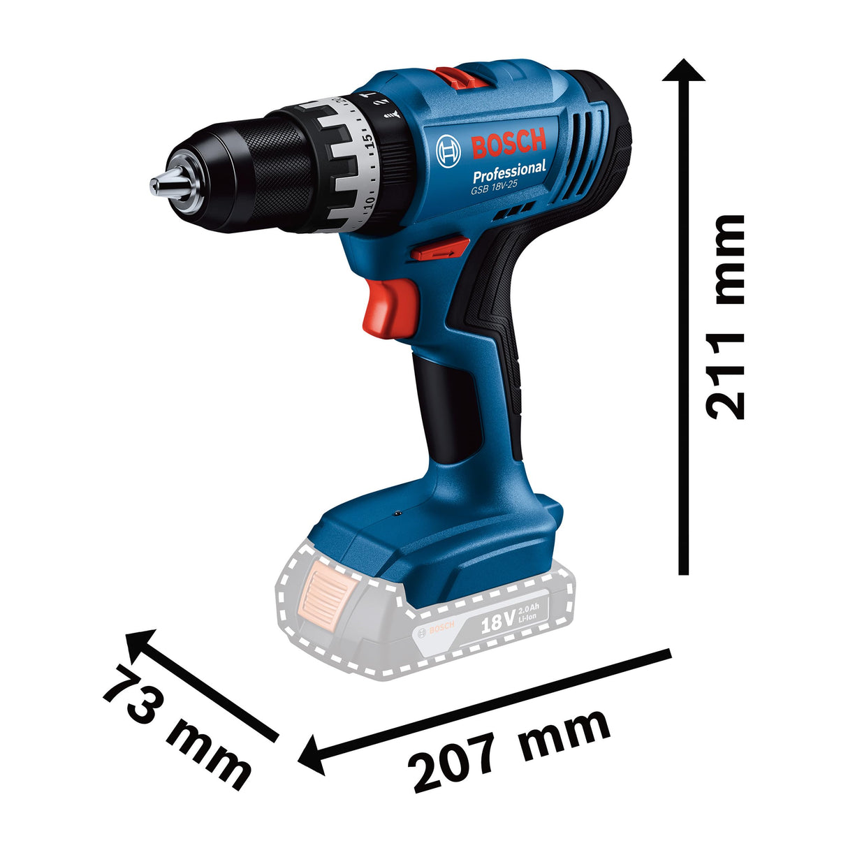 Bosch Professional 18V System Taladro Percutor a Batería GSB 18V-25 (Ø máx. del tornillo 10 mm, incl. 1 GBA 18V 2.0Ah, 1 GAL 18V-20, maletín de transporte)