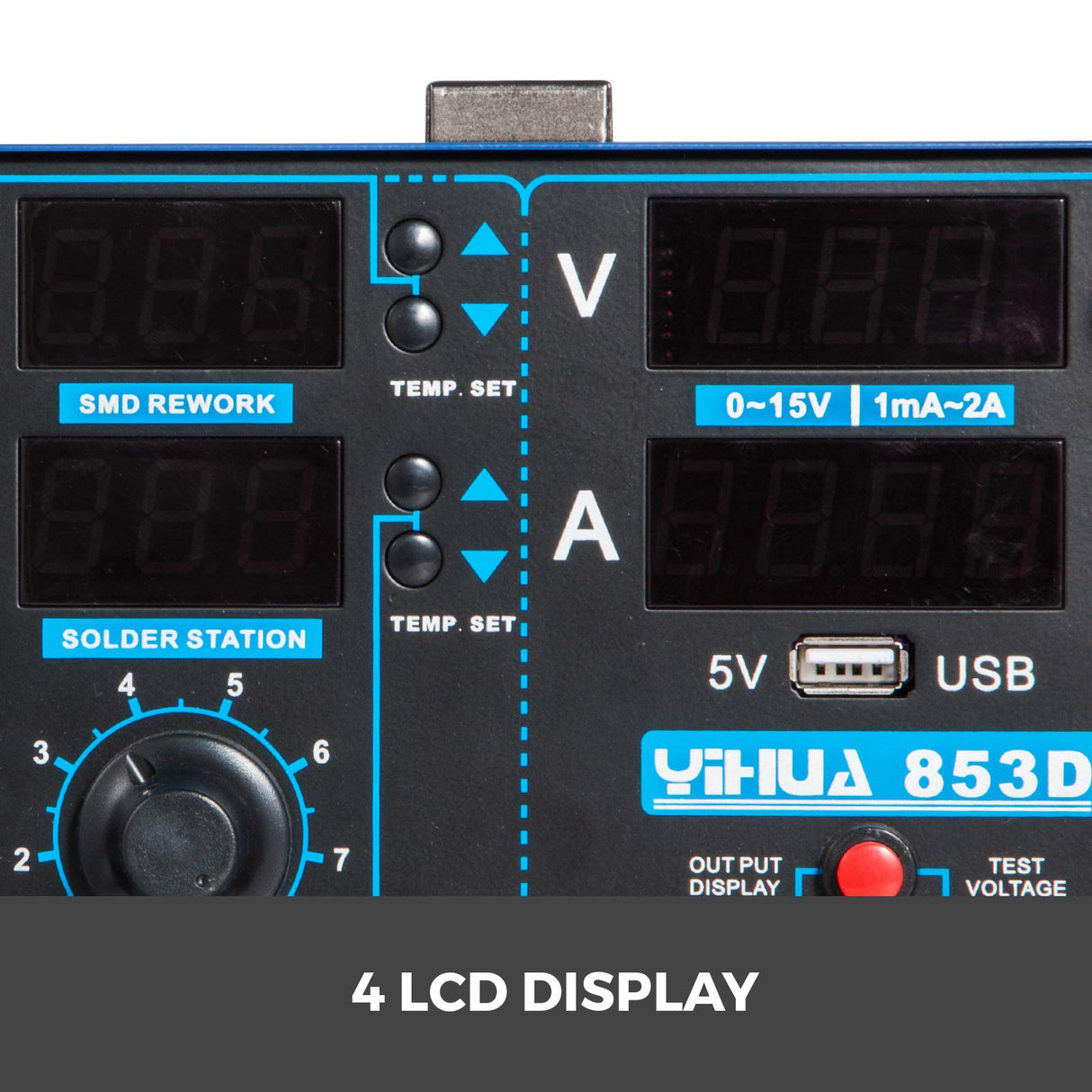 Mophorn Estacion Soldadura 800 W 3 en 1, Estacion de Soldadura Digital SMD Flujo Aire Máx 120 L/Min, Estación de Soldadura de Retrabajo 100°C～480°C, con 4 Pantallas LCD para Reparación de Teléfonos