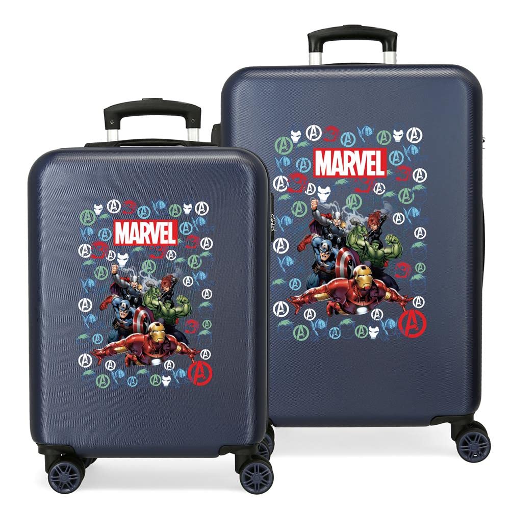 Marvel Los Vengadores Avengers Team Juego de maletas Azul 55/68 cms Rígida ABS Cierre de combinación lateral 104 6 kgs 4 Ruedas dobles Equipaje de Mano