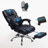 SONGMICS Racing Silla de Escritorio computadora Oficina Ergonómica con reposapiés Plegable PU Metal Cromado Negro 150 kg OBG71B