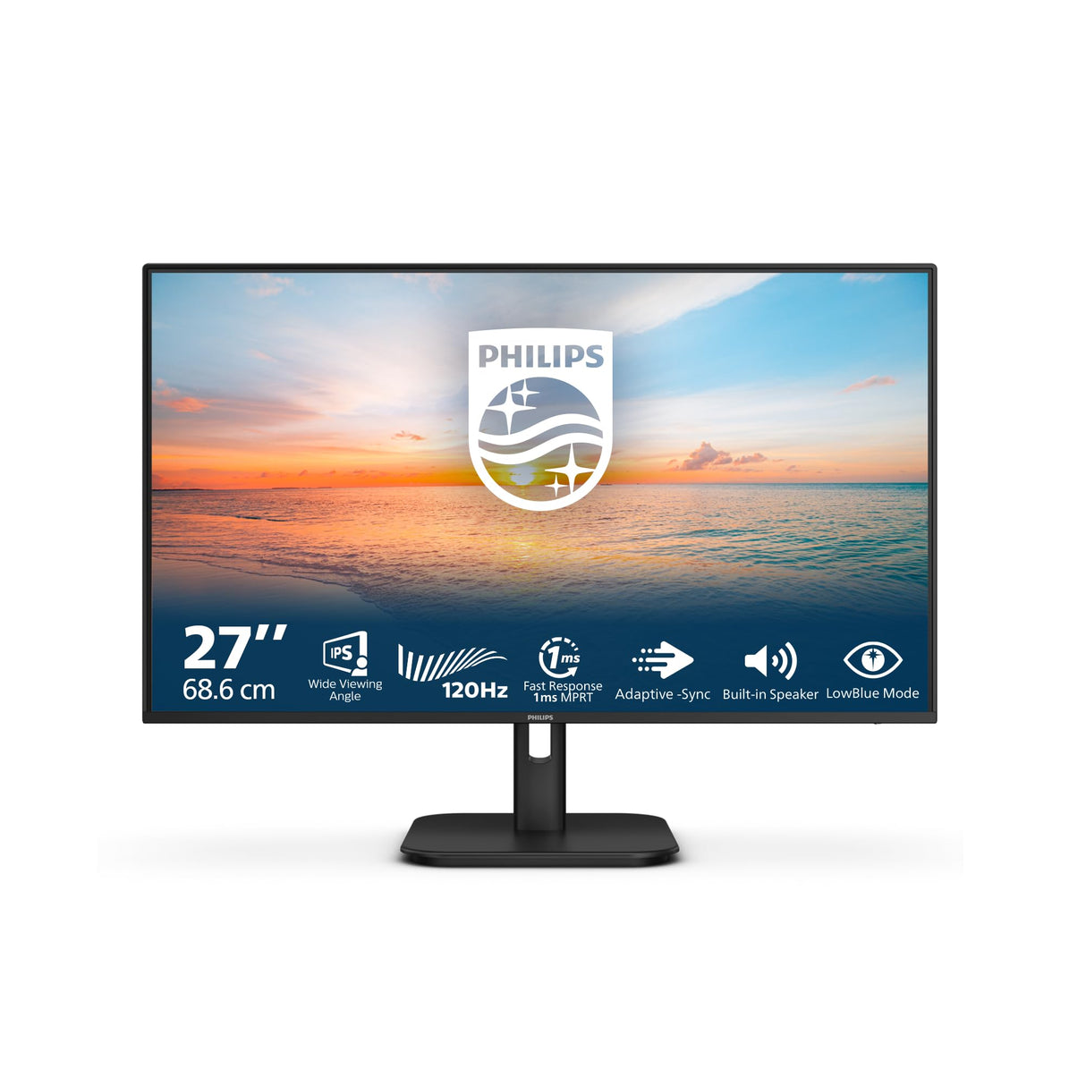 Philips 27E1N1200A - Monitor Full HD de 27 Pulgadas, 120 Hz, Adaptive Sync., Altavoces (1920x1080, 1x D-Sub, 1x HDMI 1.4, 1x DisplayPort 1.2) Negro