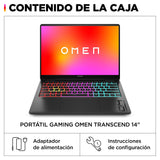 HP OMEN Transcend 14-fb1010ns - Ordenador Portátil Gaming de 14" OLED 3K 120Hz (Intel Ultra 9-285H, 32GB RAM, 1 TB, NVIDIA GeForce RTX 5070, Windows) Negro - Teclado QWERTY Español