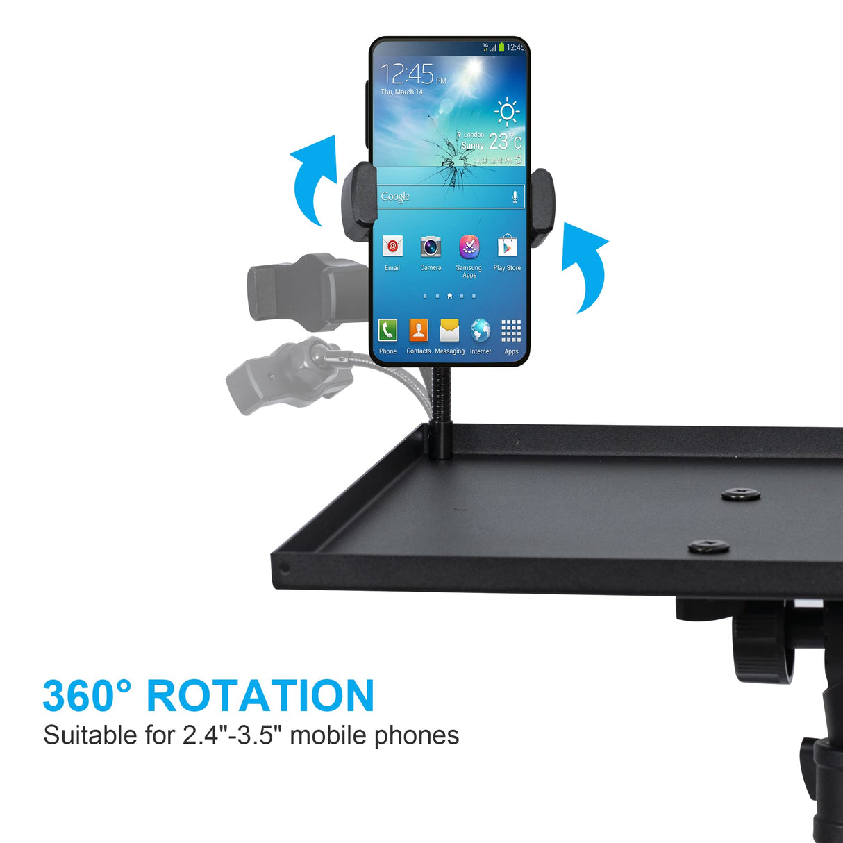 DECOSIS Trípode para proyector de 23.5 a 46.5 pulgadas, soporte de trípode para laptop de altura ajustable con soporte de teléfono de cuello de cisne, soporte de suelo para laptop para oficina, hogar,