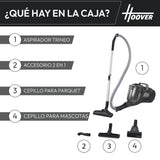 Hoover HP1 Aspiradora Compacta Potente para Suelos Duros, Delicados y Alfombras, Boquillas para Parquet y Mascotas, Filtro de Polvo EPA, Capacidad 2L, Accesorios Integrados, Radio de 8,2m [HP120PET]