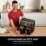 Ninja Freidora de aire Foodi MAX [AF400EUCP] doble compartimento, 9,5 l de capacidad, 2 cajones, 6 funciones, cobre