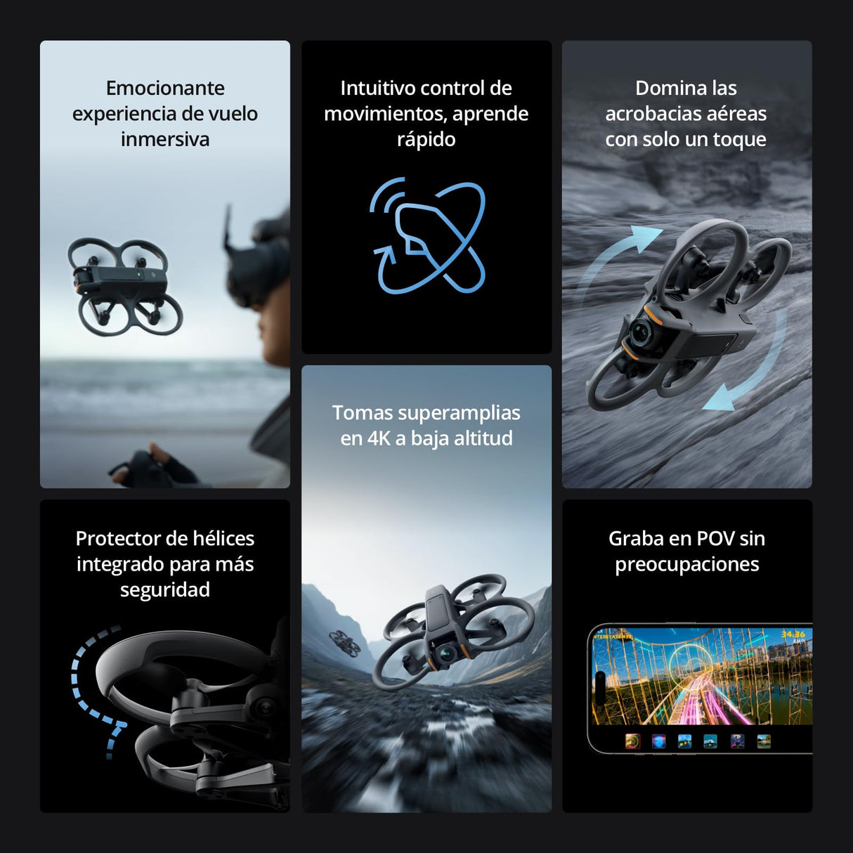 DJI Pack Avata 2 Vuela Más (1 batería), dron FPV con cámara 4K, vuelo inmersivo, protector de hélices integrado, sencillo flip/roll, Goggles 3 y RC Motion 3 incluidos, con cámara de contenido en POV