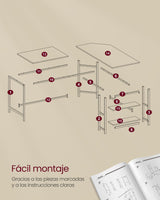 VASAGLE Escritorio, Mesa de Ordenador en Forma de L, 120 x 130 x 76 cm, Esquina con 2 Estantes, Ahorra Espacio, para Oficina Casa, Juegos, Marrón Rústico y Negro Tinta LWD123K01