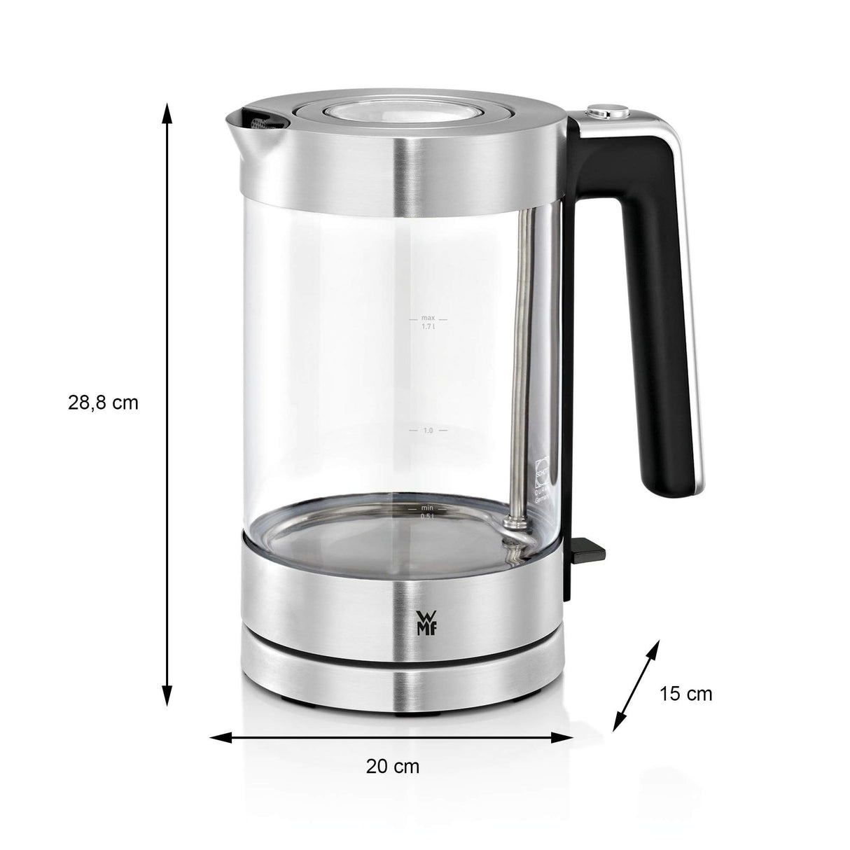 WMF Lono - Hervidor, 3000 W, 1.7 litros, Acero Inoxidable, Plateado/Transparente