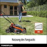 POWDPG75561-20 V - Cortacésped con batería de doble potencia (340 mm de diámetro, sin batería ni cargador, con soporte de césped y descarga trasera)