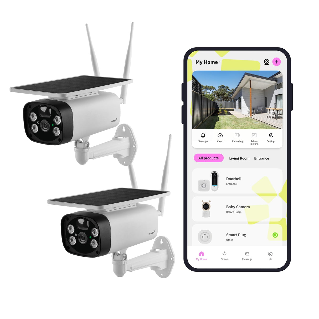 OMAJIN by Netatmo, 2 x Cámara Vigilancia Solar Exterior Inalámbrica, con Batería, Visión noct 1080P, Sirena 105dB, Detección Humana/Movimiento/Sonido, Audio bidireccional, SD/Cloud, IP55, OBU-2OSC