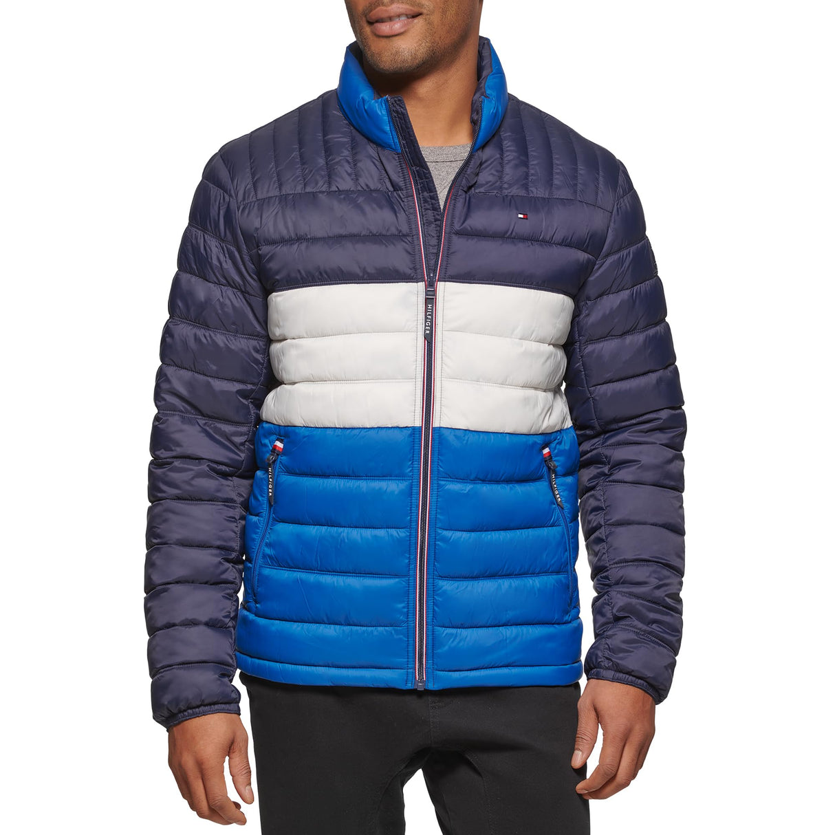 Tommy Hilfiger Ultra Loft - Chaqueta acolchada plegable para hombre, abrigo alternativo de plumón, Bloque de color azul rey, L