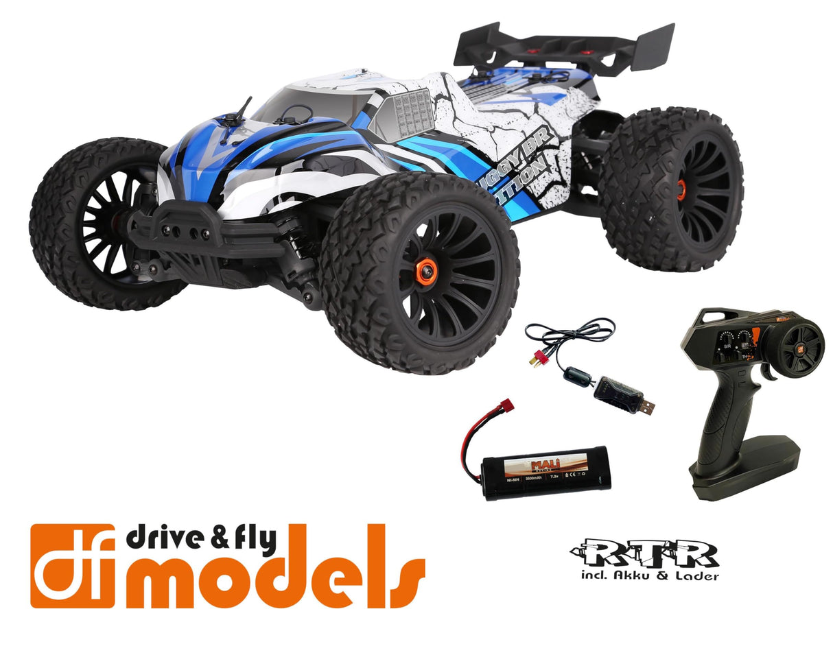 DF Models Z-10 Competition Truggy BR Brushed RTR (L x A x A 50 x 36 x 23 cm, Aprox. 3600 g, Escala 1:10XL, hasta 40 km/h, a Partir de 14 años, Incluye batería y Cable de Carga USB, Coche teledirigido