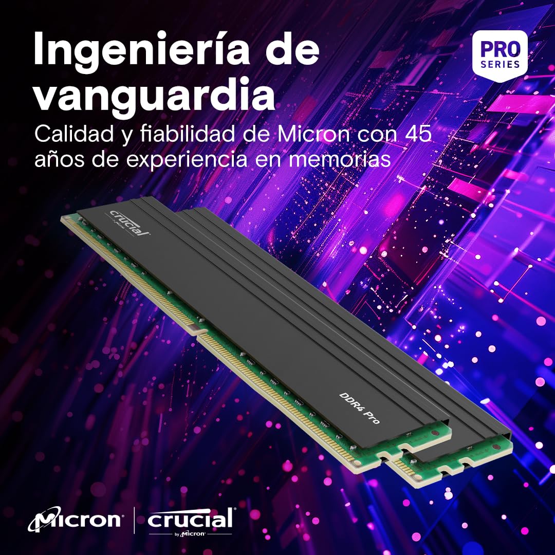 Crucial Pro RAM DDR4 32GB Kit (2x16GB) 3200MH, Intel XMP 2.0, Memoria RAM de Escritorio - CP2K16G4DFRA32A