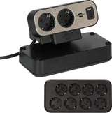 Brennenstuhl Regleta de sobremesa dúplex con Interruptor (Regleta con USB C Power Delivery, 1x USB C y 1x USB A, 10x Tomas de Contacto de protección, 2m) Plata/Negro