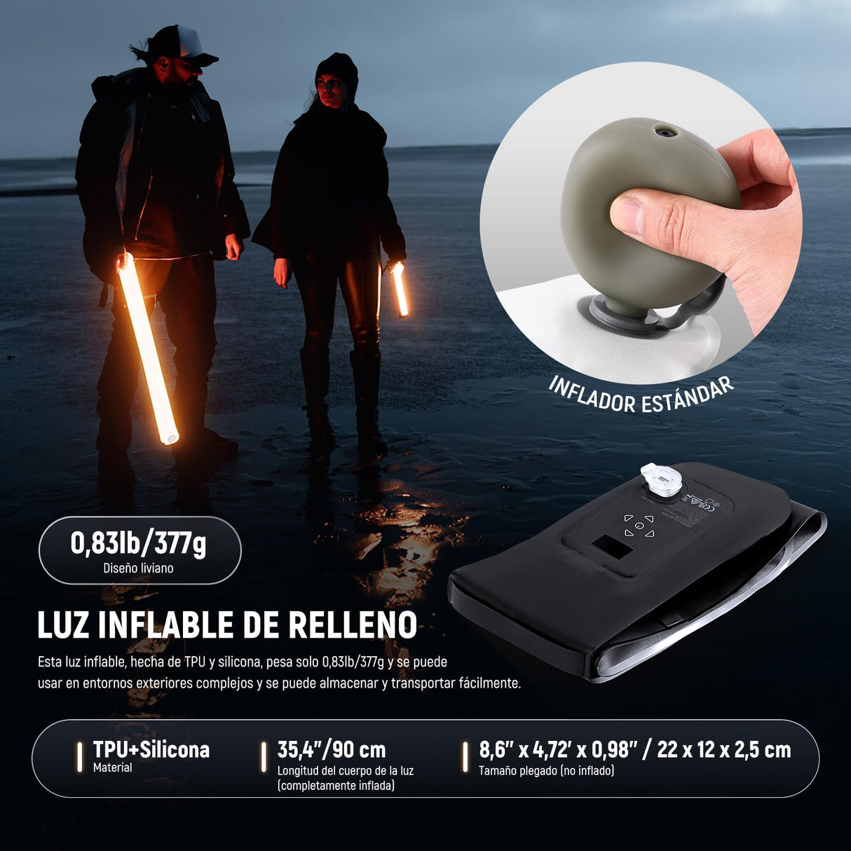 NEEWER Básico 30W Barra de Luz LED RGB Portátil 35.5"/90cm, Palo Foco inflable TPU 5000 mAh Tipo C 45W Entrada/30W Salida 3000lux 17 Efectos 2700-6500K CRI95, para Grabar Estudio y Fotografia, GC30C