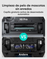 eufy Clean Robot Aspirador con Base Autovaciado X8 Pro, 2 turbinas Twin-Turbine™ de 4000 Pa, Cepillo Giratorio antienredos y Laser Navigation iPath™ para Limpiar Pelo de Mascotas en alfombras