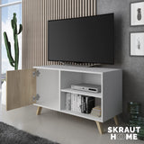 Skraut Home | Mueble de TV para Salón | 57 x 95 x 40 cm | Indicado para TV de 32/40" | Modelo Wind 100 | Blanco Mate/Roble