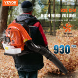 VEVOR Soplador de Hojas de Gas 79 CC Soplador de Nieve de Mochila 2 Tiempos con Tanque de Combustible 3 L Volumen de Aire de 930 CFM para Cuidado del Césped, Limpieza de Hojas, Eliminación de Nieve