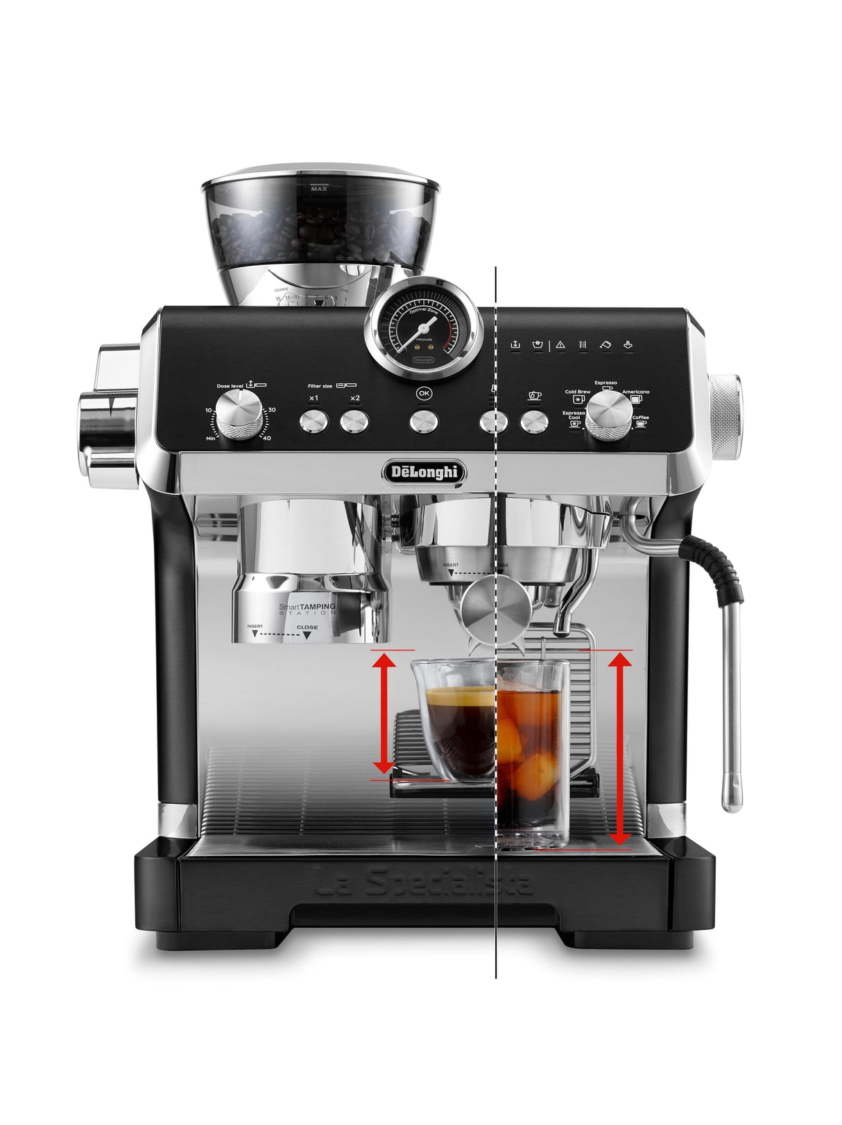 De'Longhi La Specialista Opera EC9555.BK, cafetera espresso con molinillo de café integrado, función de preparación fría, incluye barra de vapor para espumar leche, incluye accesorios juego de