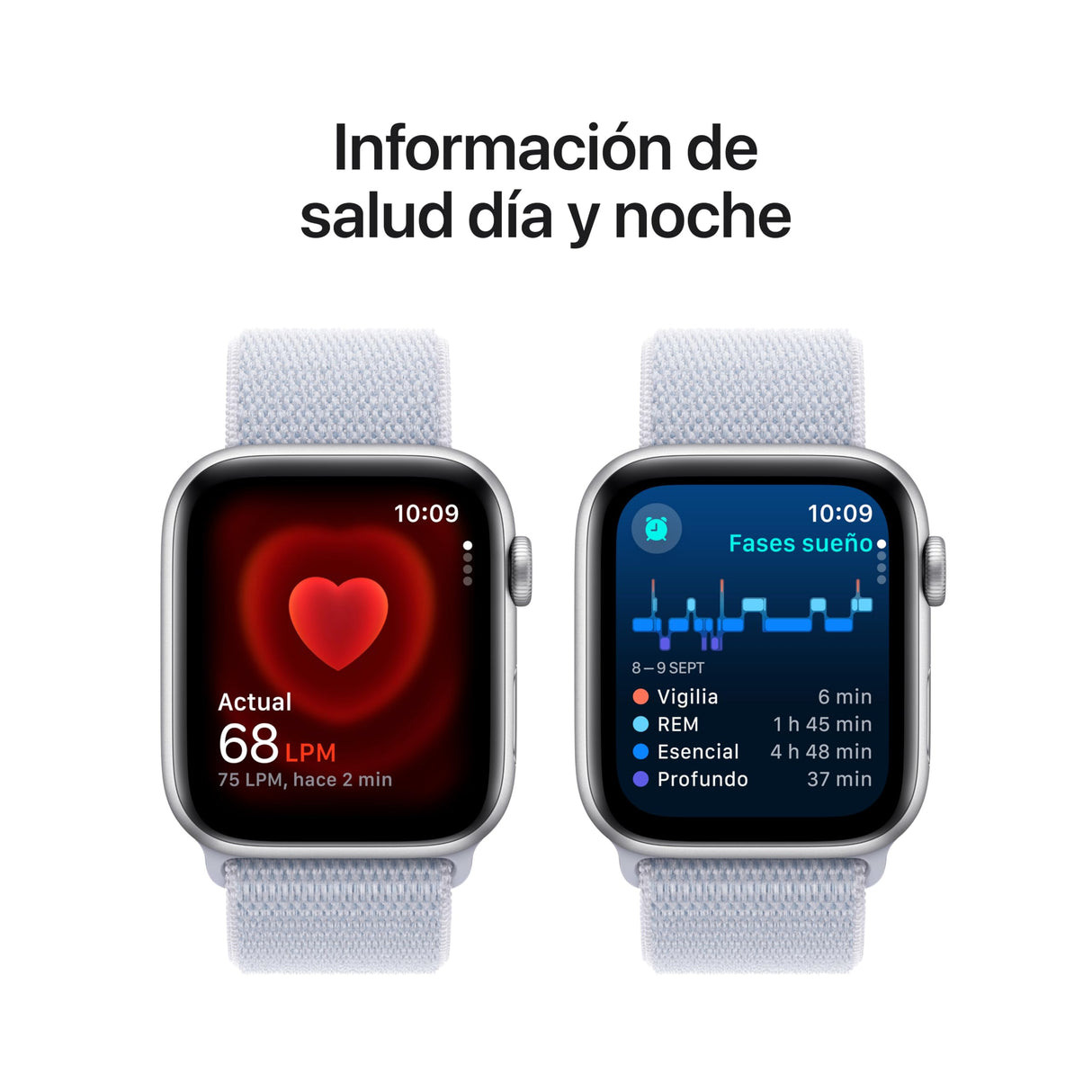 Apple Watch SE de 2.ª generación GPS Smartwatch con Caja de Aluminio en Plata de 44 mm y Correa Loop Deportiva Azul Nube. Monitores de entreno y sueño y Neutro en Carbono