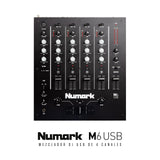Numark M6 USB Mesa de Mezclas DJ de 4 Canales, Interfaz de Audio Integrada, EQ de 3 Bandas, Entrada Micro y Crossfader Reemplazable con Control de Curva