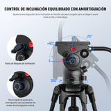 NEEWER LL34 - Trípode de vídeo para cámara de 78 pulgadas, cierre rápido con cabezal de líquido amortiguador, robusto trípode de fibra de carbono con placa QR de modo dual compatible con DJI