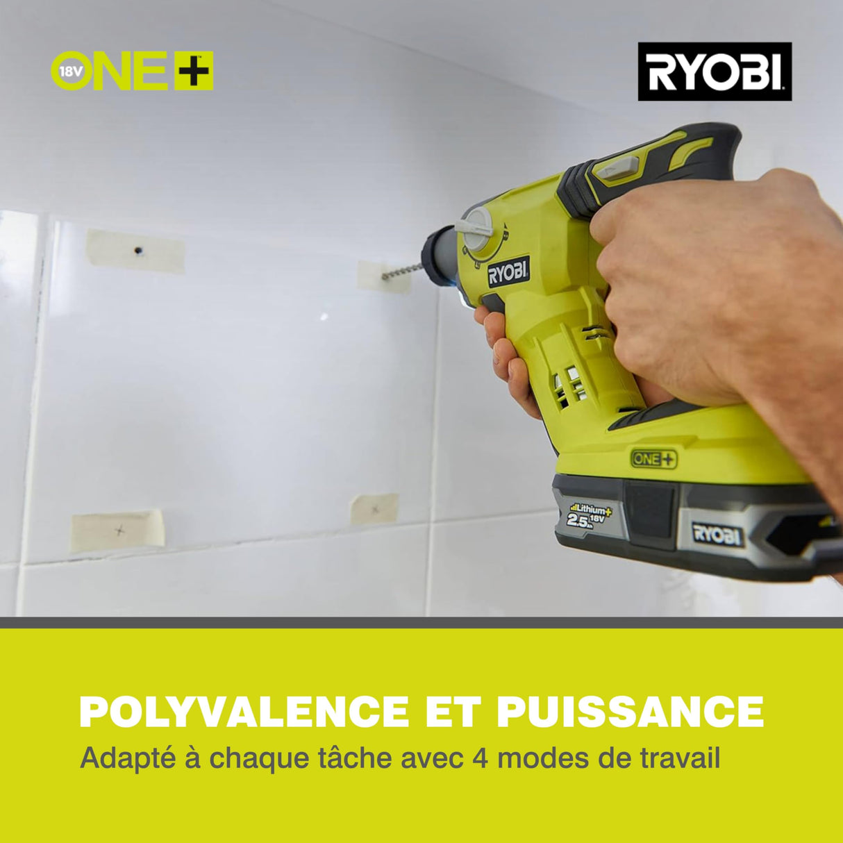 RYOBI - Martillo combinado SDS + 18V ONE+™ con 1 batería 18V - 2,5 Ah y Cargador 1,5A -R18SDS-125S