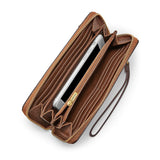 Fossil Billetero para Mujer Logan, Bolso con cremallera de PU y PVC marrón 19,7 cm largo x 1,9 cm ancho x 10,2 cm alto SL7831200