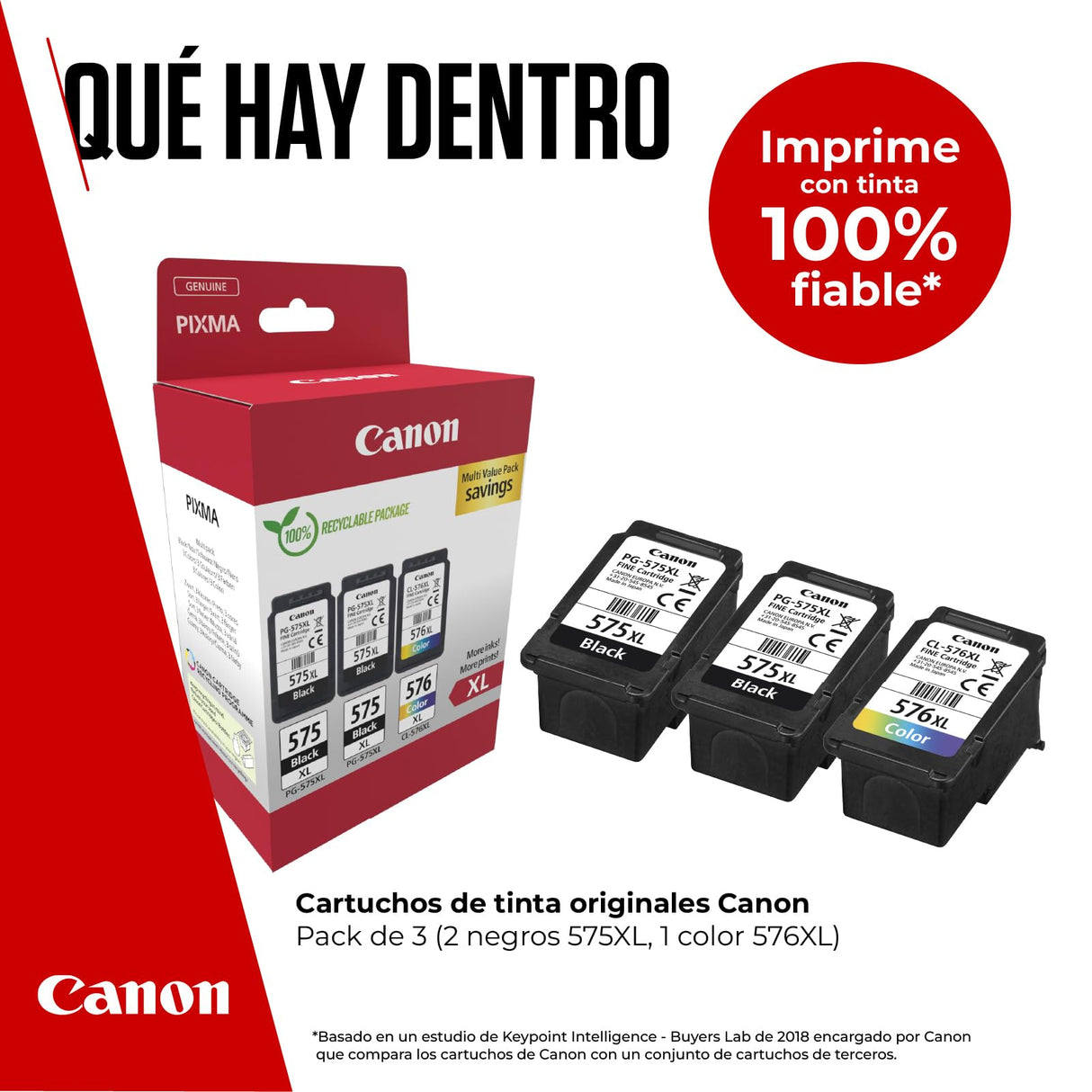 Canon Tinta - PG-575XL + CL-576XL - Pack de 3 Cartuchos Originales de Alta Capacidad - (x 2 Negro, x 1 Tricolor)