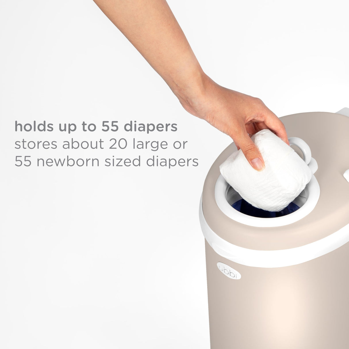 Ubbi Cubo de pañales de acero con bloqueo de olor, no requiere bolsa especial, ahorro de dinero, galardonado, cubo de pañales imprescindible de diseño moderno, color gris pardo
