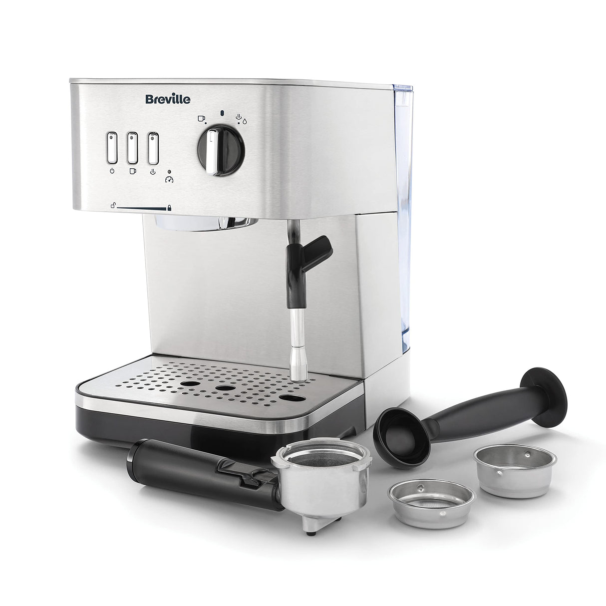 Breville Máquina de expresso Bijou Barista | Expreso automático y manual, Cafetera capuchino y café con leche | Bomba de 15 bares | Vara de vapor | Plateada [VCF149X]