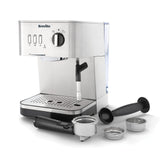 Breville Máquina de expresso Bijou Barista | Expreso automático y manual, Cafetera capuchino y café con leche | Bomba de 15 bares | Vara de vapor | Plateada [VCF149X]