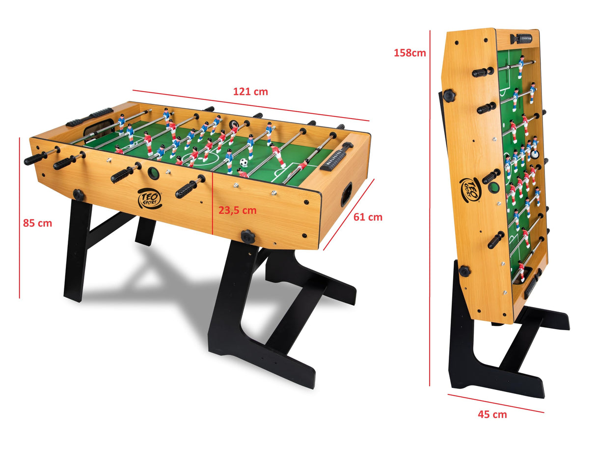 Teorema - Futbolín Plegable de Madera, fútbol para Adultos y niños con 2 Bolas y Varillas telescópicas, 158 x 45 x 85 cm